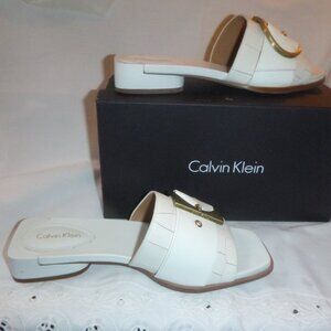 Calvin Klein - Anthea Embossed Croc Platinum White Sandals - Slip On -Sz 7.5 M